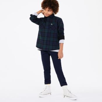 Lacoste Classic Fit Checked Cotton Flannel Shirt Dětské - Šortky Tmavě Blankyt Blankyt / Zelene | CZ